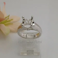 (3.5-9mm) Round Tulip Style Sterling Silver Heavy Pre-Notched Ring Setting Sz 7