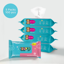 Ioly  s Baby Wipes Unscented 99 Water Aloe Vera 20ct Pk 5 Alcohol FREE Paraben