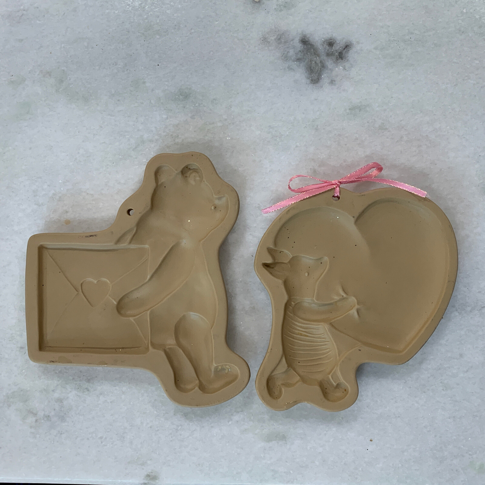 Set of 2 Brown Bag Cookie Art Winnie The Pooh Piglet Disney Ceramic