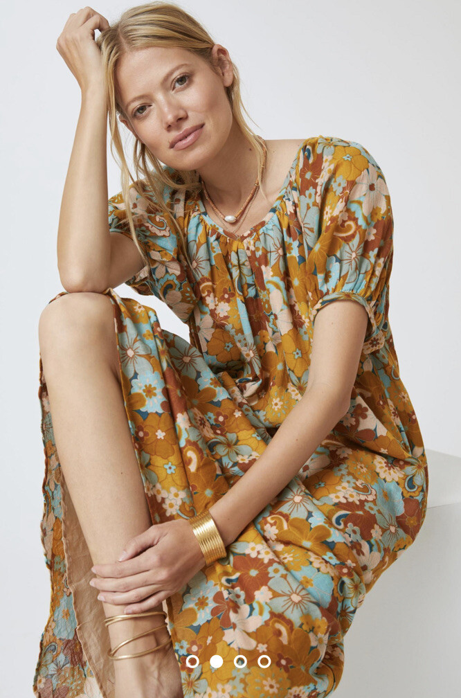sundry retro floral maxi dress Natural Life Patti Side Slit Maxi Dress