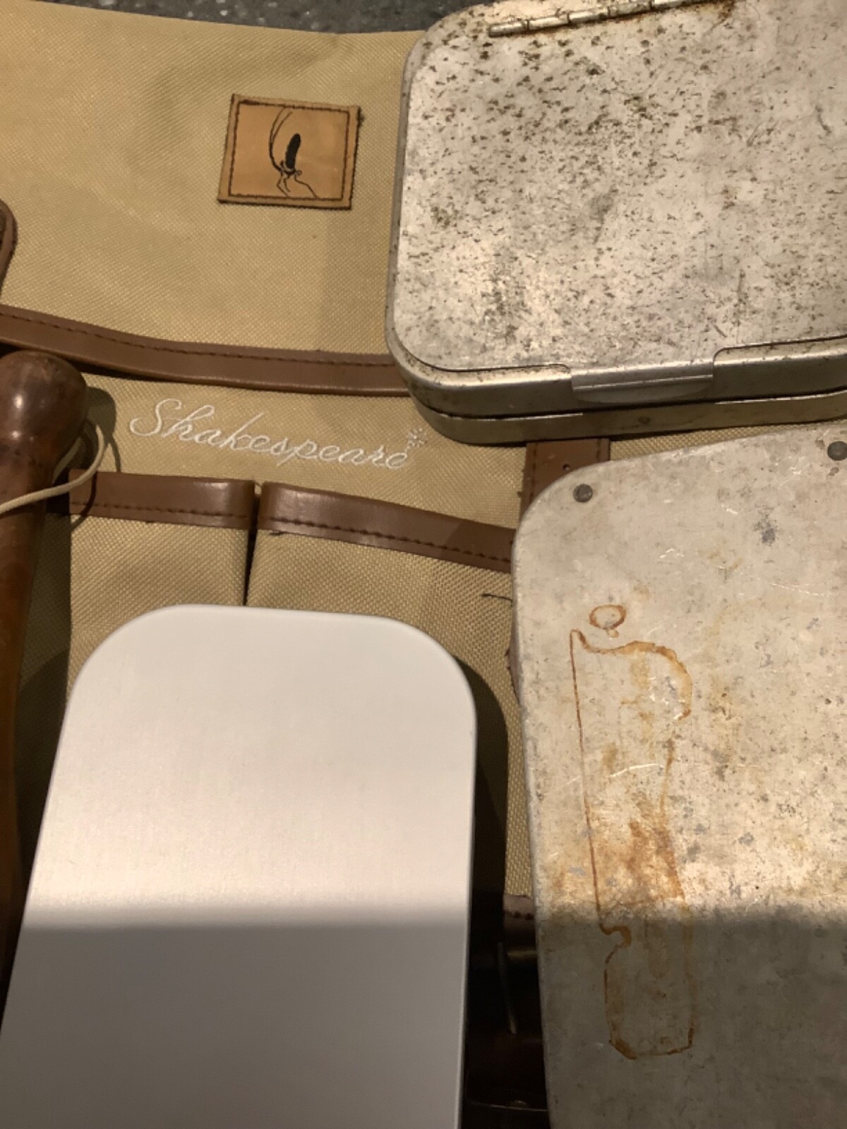 SHAKESPEARE TROUT FISHING BAG, THREE ALUMINIUM FLY BOXES inc WHEATLEY