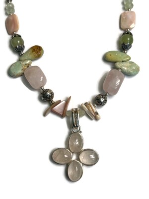 Barse Sterling Rose Quartz Natural Stone Necklace with Barse Enhancer  17”-19”