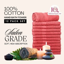 100 Cotton Hand Bath Towel - Salon, Hotel, Spa, Gym 12pcs Set RED