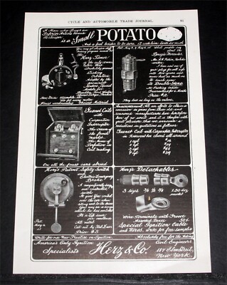 1905 OLD MAGAZINE PRINT AD, HERZ & CO, AUTOMOBILE TIMERS, SPARK PLUGS, COILS!