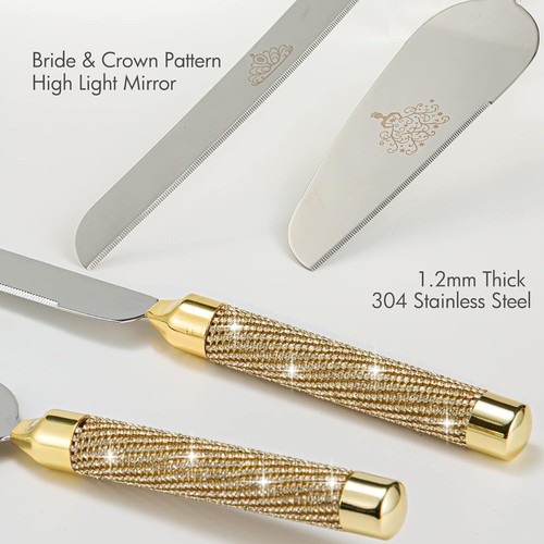 Juego de 4 cuchillos para pasteles de boda y flautas de champán para servidor para novia - Imagen 7 de 8