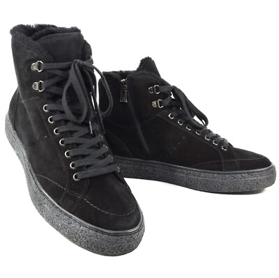 ALBERTO CICCIOLI   MEN'S BLACK SUEDE COMFORT LAMB FUR WINTER BOOTIE 42.5 EU