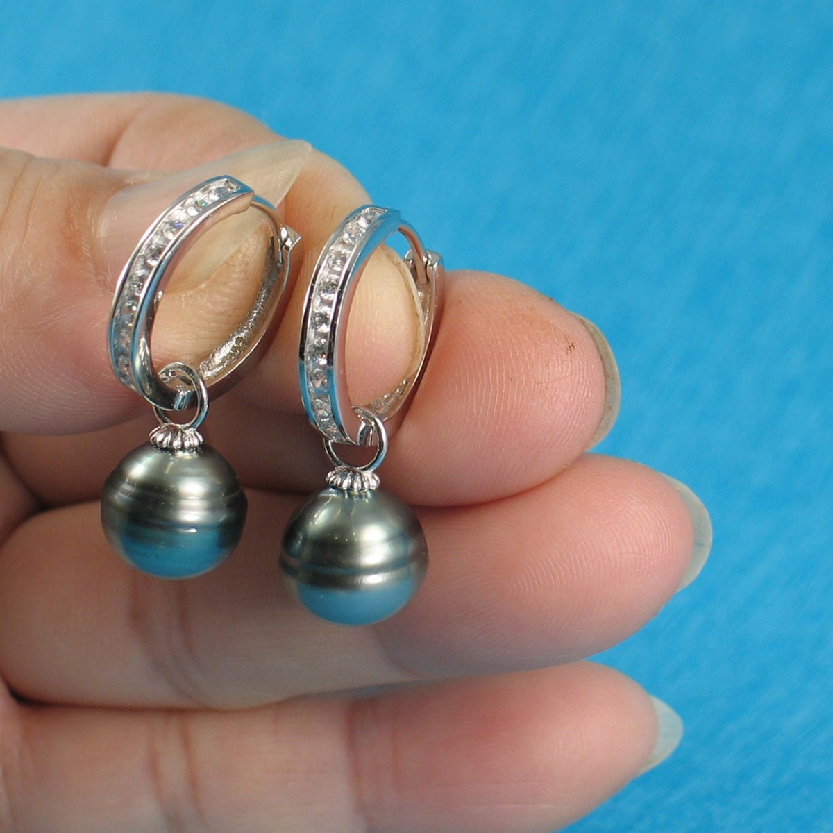 C Hoop Genuine 10.8mm Tahitian Pearl Dangle Earrings TPJ | eBay