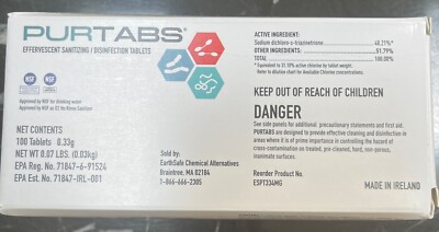 Evaclean PURTABS Hospital Grade Viral Disinfection Tablets 100ct Ea ...