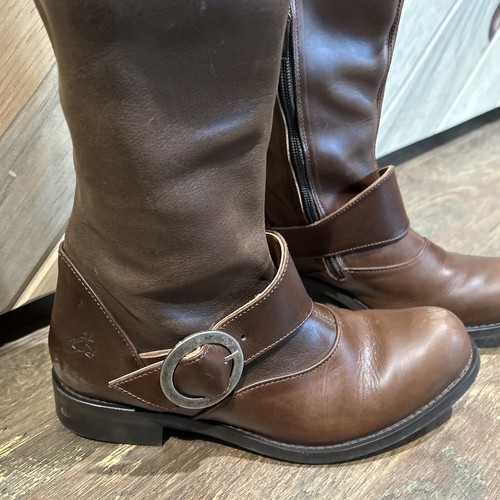 JOHN FLUEVOG ADRIANNA BROWN LEATHER DOUBLE BUCKLE ZIPPER EQUESTRIAN RIDING BOOTS - Picture 3 of 9