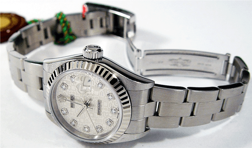 ROLEX Ladies 26mm 18kt White SS DateJust Silver JUBILEE Diamond 79174 SANT BLANC - Picture 4 of 6
