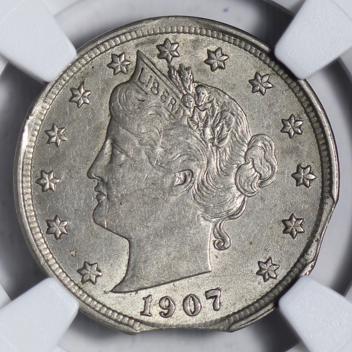 mintページ MINT ERROR 1907 Liberty V Nickel NGC AU58 Double Curved Clips
