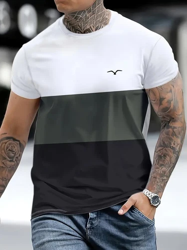 Camiseta casuales sencillas bloques hombre cómodas manga corta cuello redondo - product listing photo