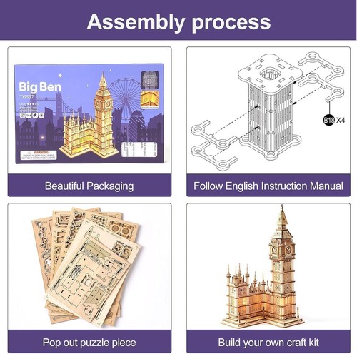 3D Holzpuzzle Big Ben Modellbausatz für Erwachsene zum Bauen, DIY Holzmodell Basteln - Bild 7 von 12
