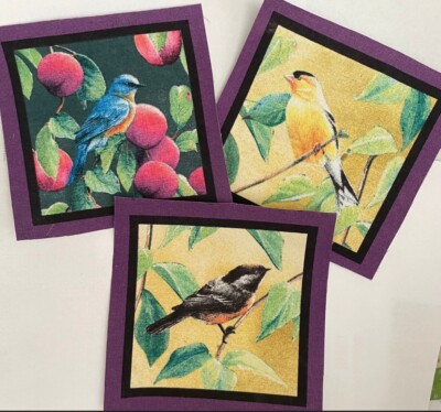 3 Large Purple Edged Bird Patches- Iron On fabric appliques Assorted ...