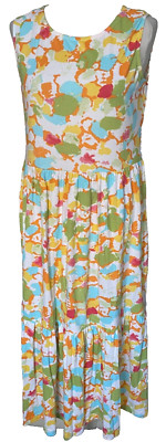 Adini 100% cotton jersey dress sleeveless scoop neck waisted frill hem 2XL/L2