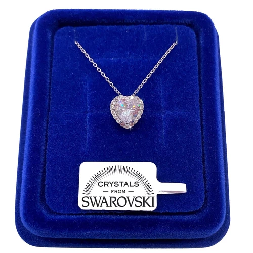 Collana Cuore Argento Catenina pl. oro Bianco 18k con Cristalli Swarovski S/06 - Foto 1 di 1