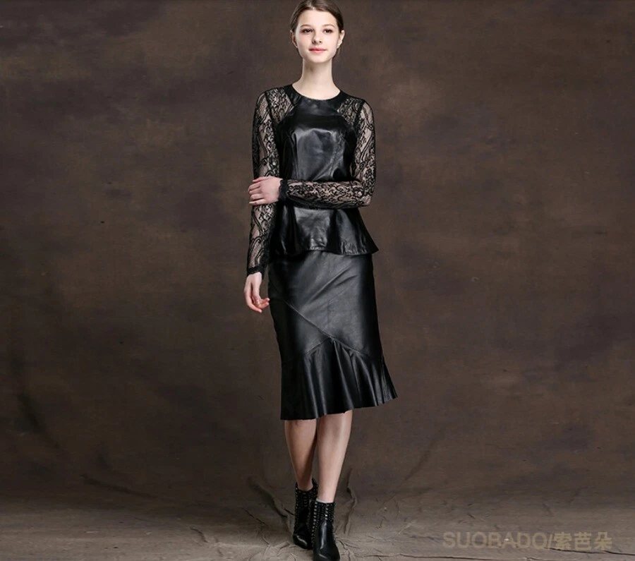 Custom Made To Order Faux Leather Pleated Hem Fishtail Skirt Plus SZ 1x-10x Y305 - Image 2 of 3