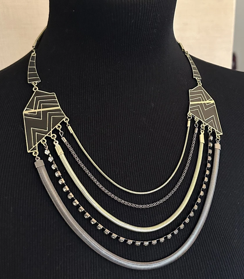 "Collar Jennifer Lopez Jlo 21"" Esmalte Negro Multi Mezcla Cadena Estrás" Foto 3 de 4