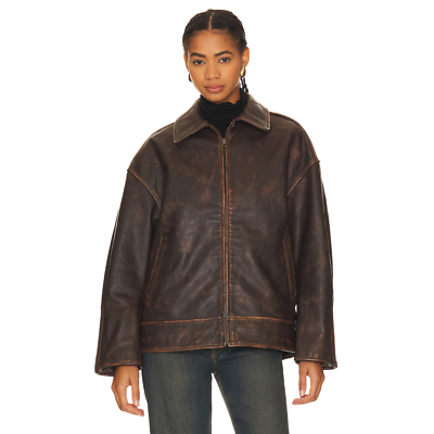 Brown Vintage Genuine Leather Jacket Women, Vintage Biker Girl