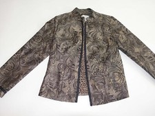 Chico's Women's Paisley Print Blazer Jacket Size 0 / 4 Brown Black Open Front