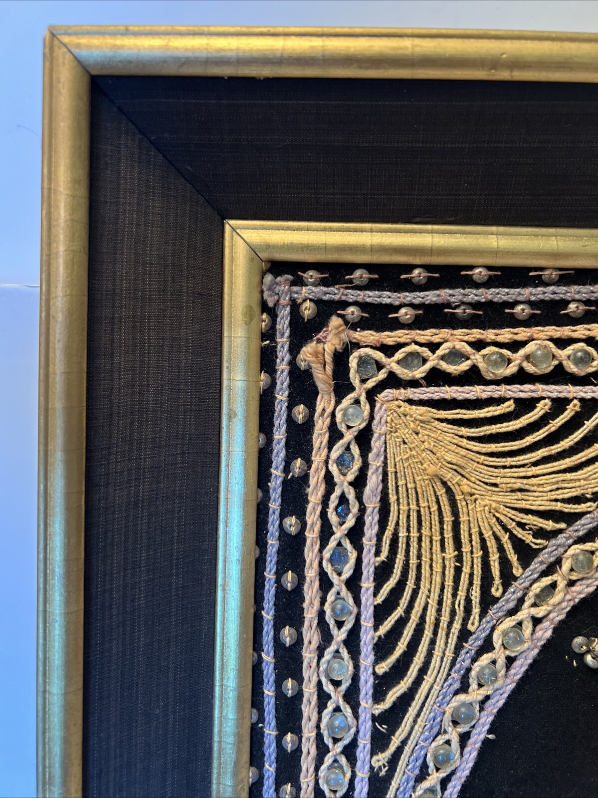 VTG Kalaga Tapestry Hand Embroidered Burmese Elephant & Warrior Mtd Framed 24x24