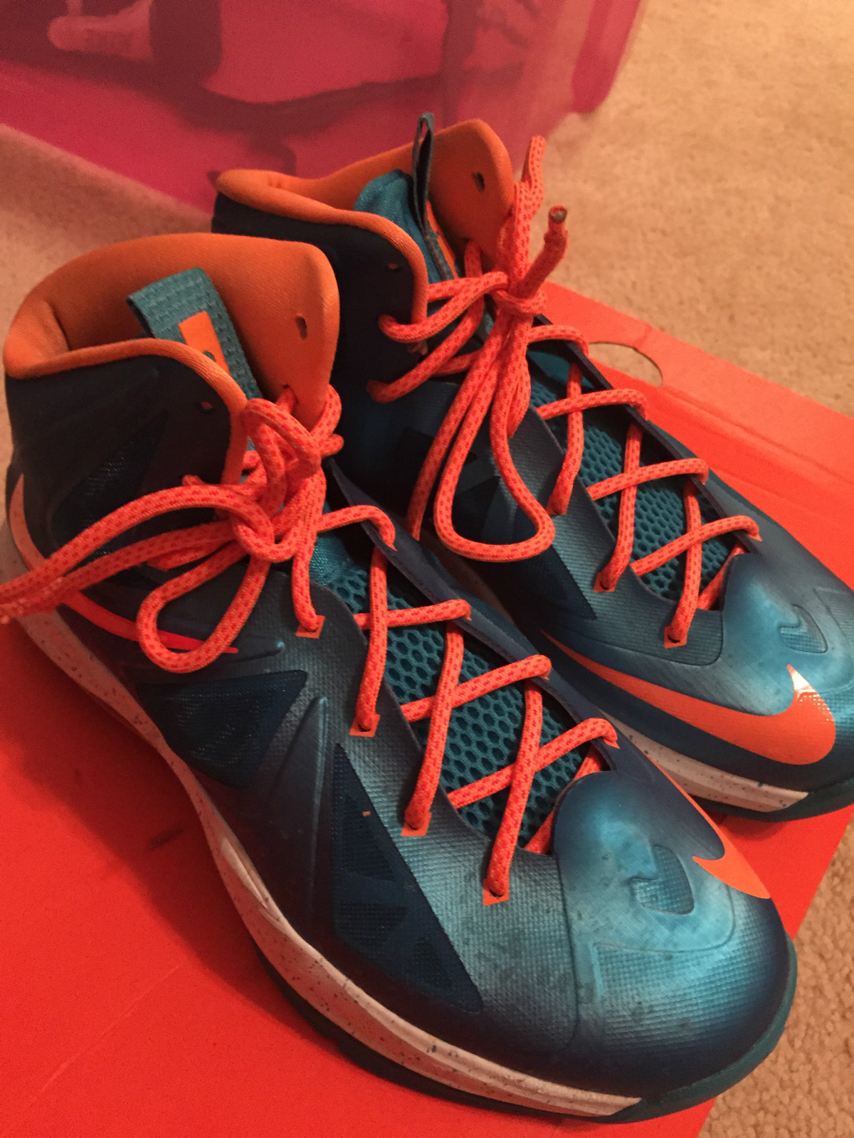 BOYS 7Y NIKE LEBRON X SHOES TEAL ORANGE WITH BOX