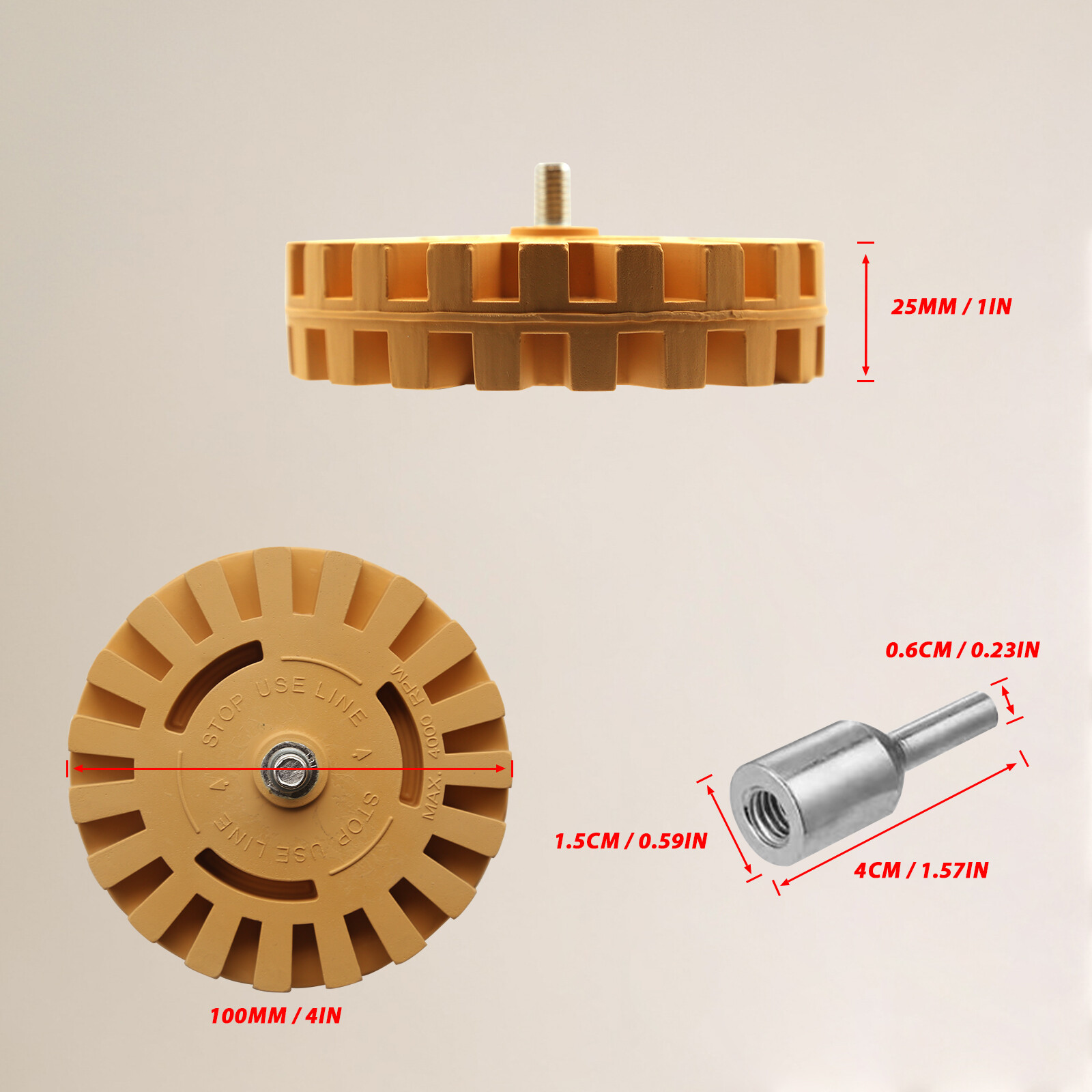4" Decal Eraser Wheel Adhesive Remover Adapter Drill Removes Decal Vinyl Tape
