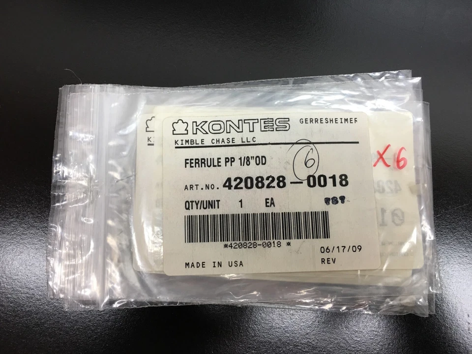 Kimble Kontes PN 420828-0018 Virola PP 1/8" OD Lote 6 Piezas Foto 3 de 4