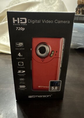 New - Emerson 720p HD Digital Video Camera 4x Zoom 5.0 Megapixel - red