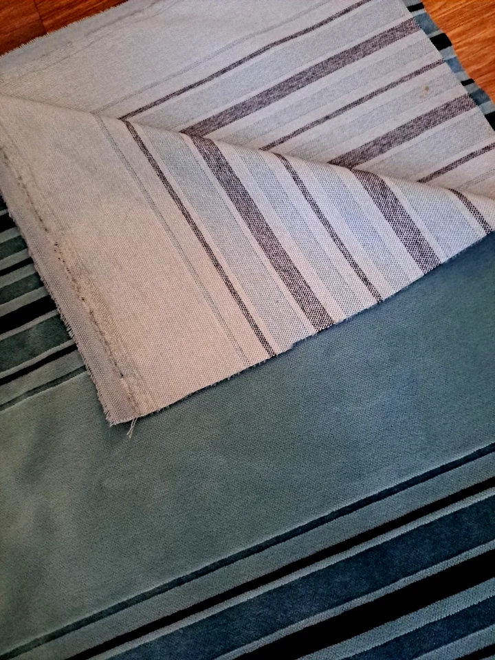 Chenille Upholstery Fabric Material Green Black Stripes Soft 2 Yards 74x52 - Image 3 of 4