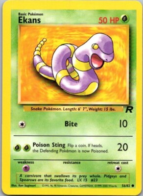 EKANS Team Rocket Set 56/82 Common Pokemon Card Unlimited LP/MP