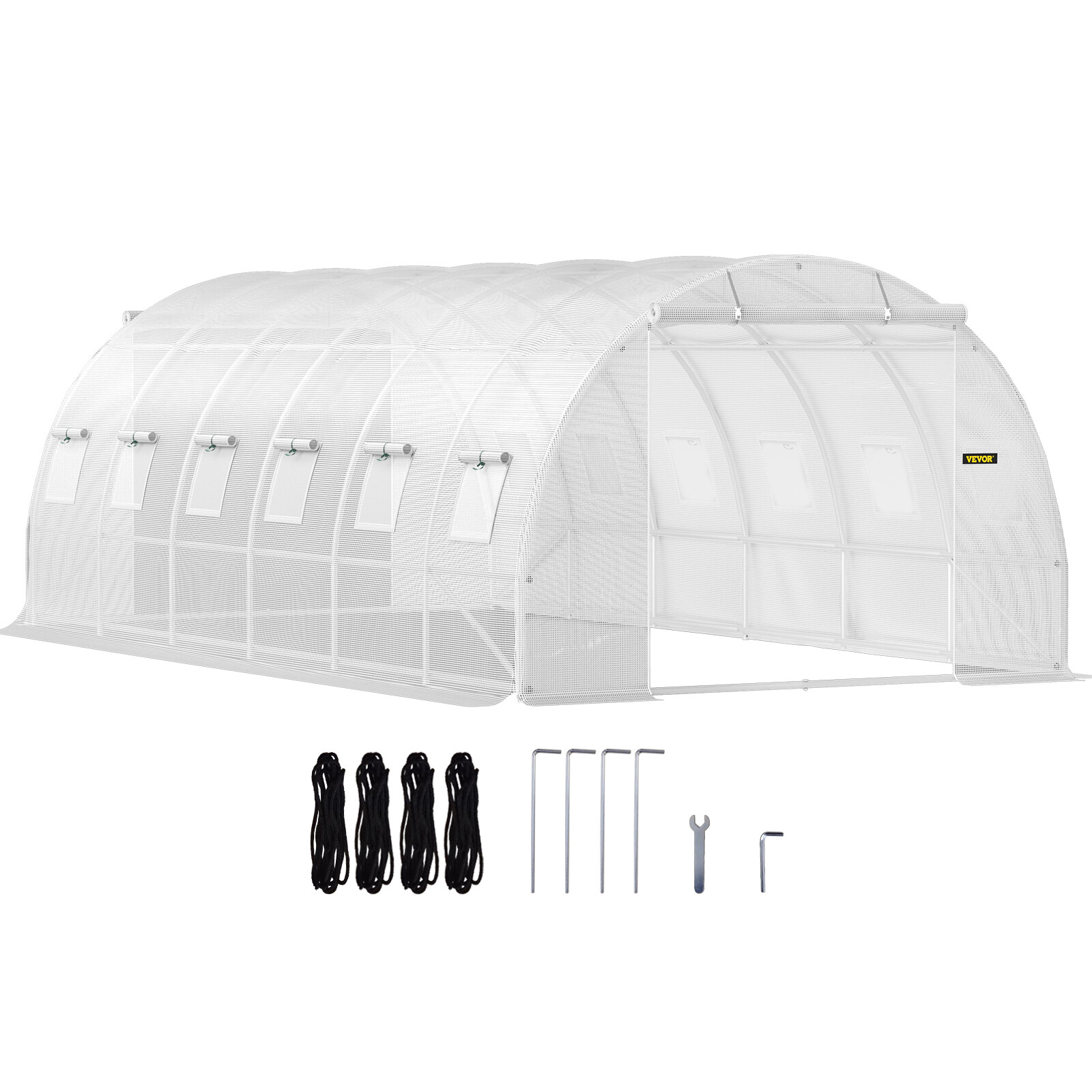 VEVOR Serre Tunnel Cadre Galvanisé Couverture Étanche Plantes 6,1x3x2,1 m Blanc
