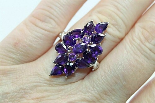 Sterling Silver Ring Amethyst Genuine Natural Mined Gems Size S US 9.25 - Picture 23 of 24