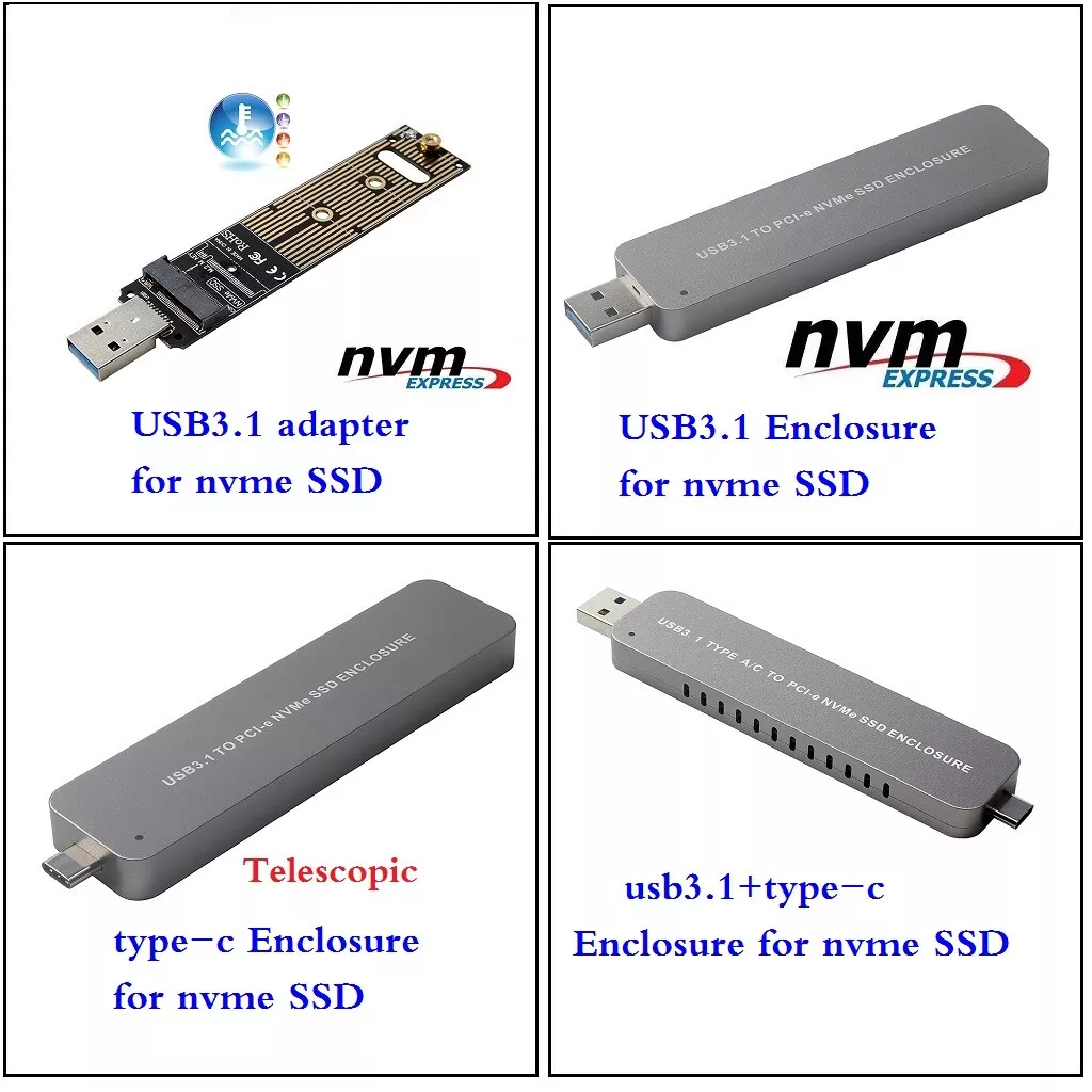 In-line telescopic USB3.0 USB3.1 to M-KEY M.2 nvme ssd enclosure NEW