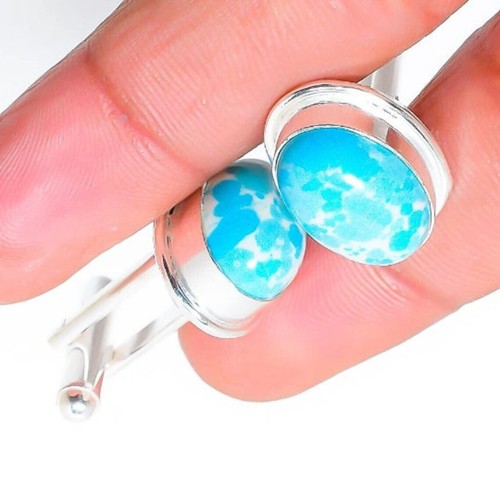 Natural Larimar Gemstone 925 Sterling Silver Cufflink Special Gift For Your Love - Picture 5 of 5