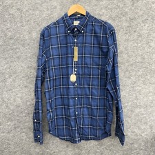 J.Crew Flannel Plaid Shirt Long Sleeve Mens Blue Classic 100 Cotton, Size L NEW