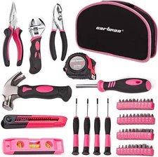 CARTMAN 52 Piece Tool Set Ladies Hand Tool Set with Easy Carrying Round Pouch -