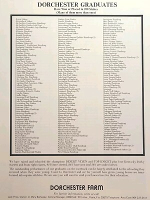 #ad Dorchester Farm Ocala FL Stakes Horse Races Won or Placed Vintage Print Ad 1976 $16.77