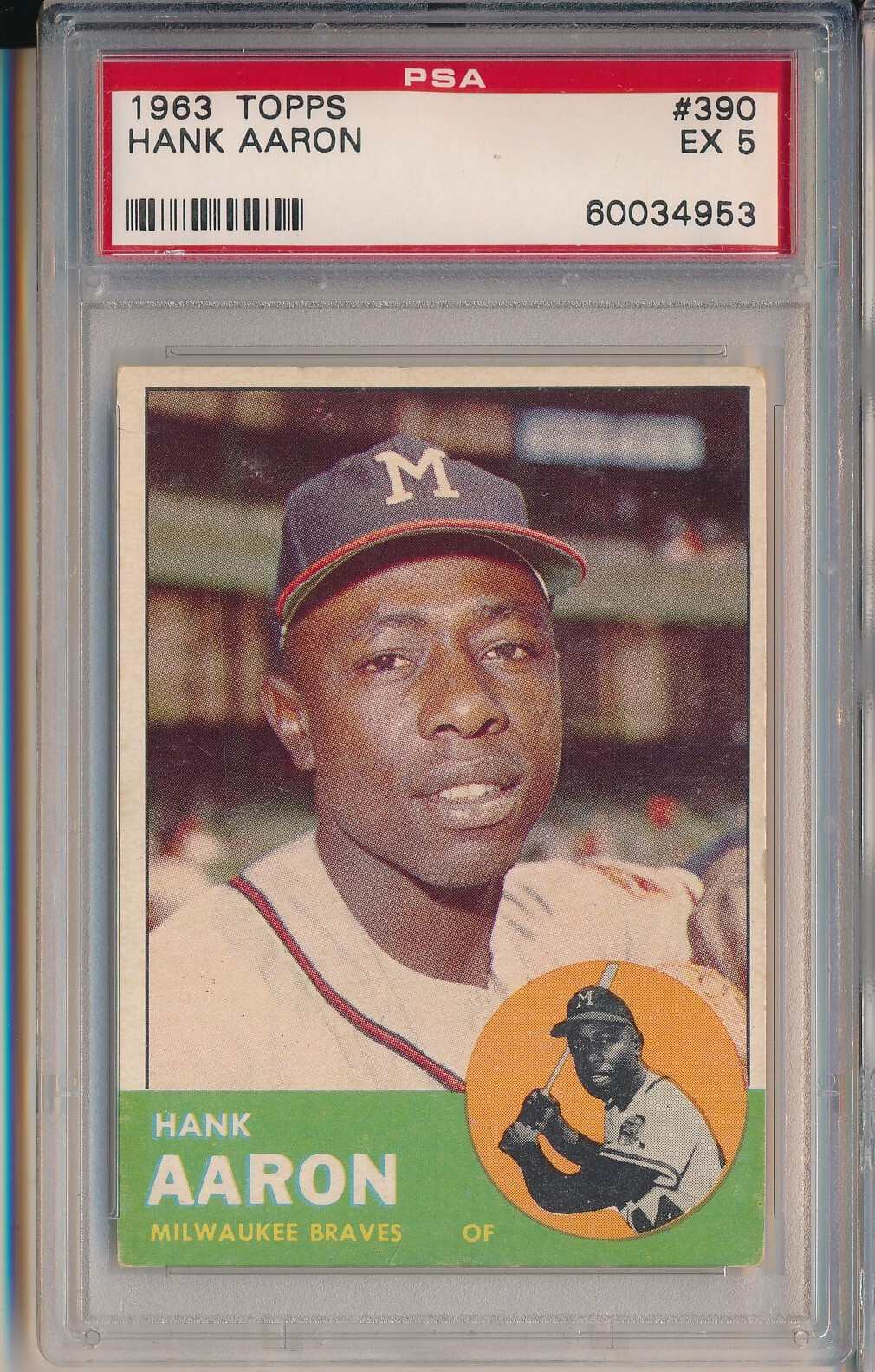 1963 TOPPS #390 HANK AARON - PSA 5 EX  (SVSC)