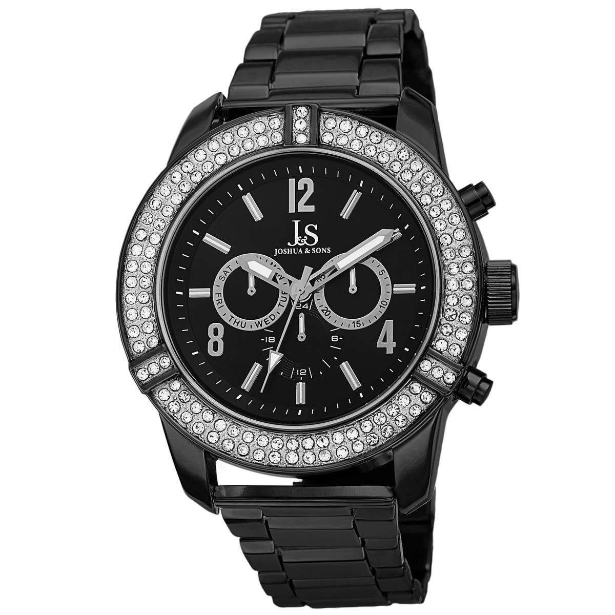 Joshua & Sons Js81bk Swiss Quartz Day Date GMT Crystal Bezel Black