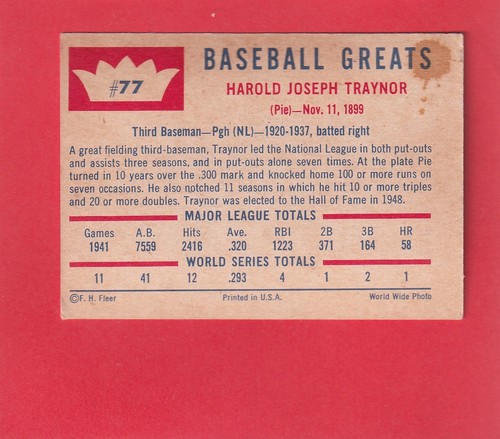 1960 Fleer Baseball Greats (#1-79) - Pick A Card, P-MT condition - Picture 174 of 186