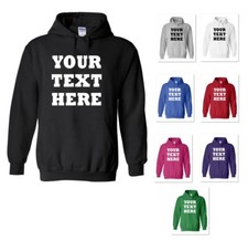PERSONALIZED CUSTOM PRINT YOUR OWN TEXT HOODED SWEATSHIRT HOODIE GILDAN 18500