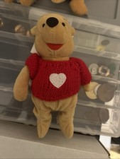 DISNEY Store WINNIE THE POOH Red Sweater  HEART Bear Stuffed Plush Beanbag 7"