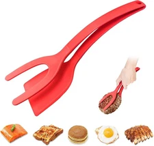 1/2 Pack 2 In 1 Grip and Flip Spatula Tongs Egg Flipper Pancake Fish Turner