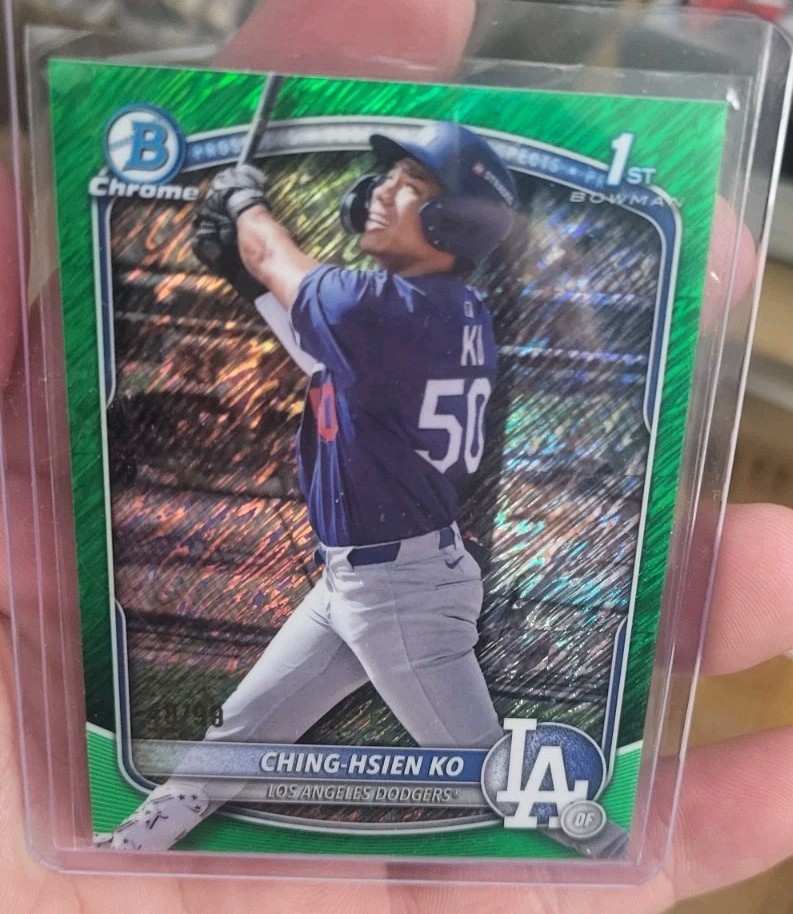 2025 Bowman Chrome Ching Hsien Ko Green Shimmer /99 Baseball Card, 1st Dodgers