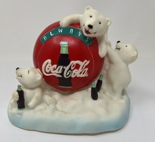 Coca-Cola Polar Bears -Hard Plastic- Coin Piggy Bank 1997 Used