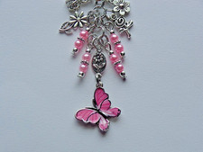 PINK BUTTERFLY FLOWERS LADYBUG KEY CHAIN CLIP FOR PURSE FOB BACKPACK BAG DANGLE