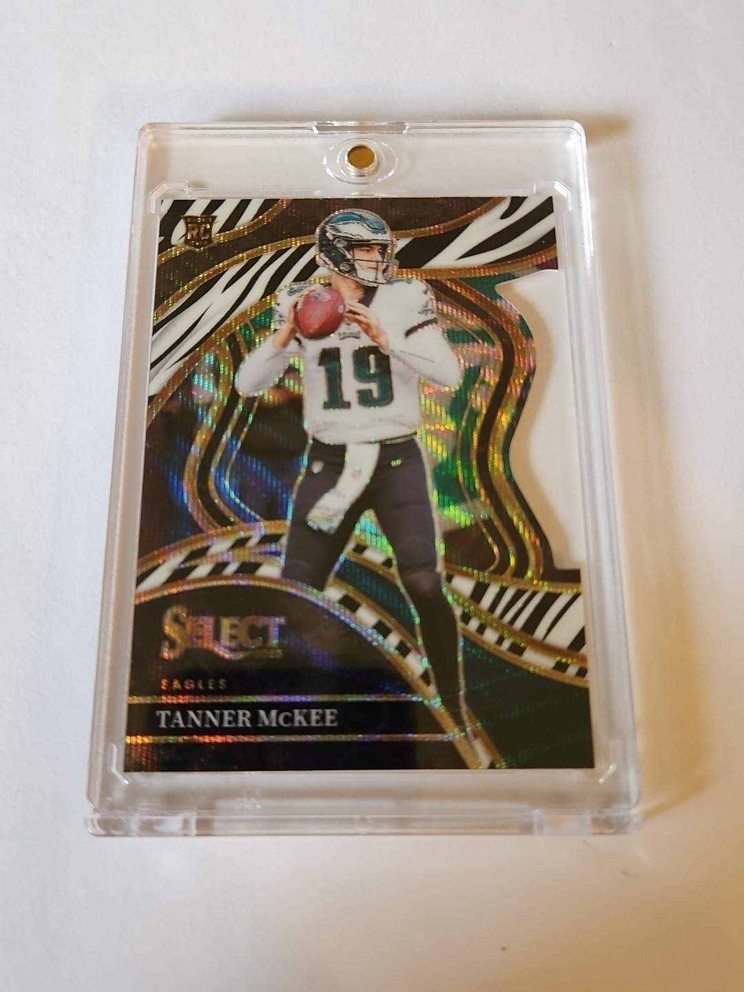 2023 Select Club Level Die Cut Zebra Tanner McKee #218 (RC) Rookie Prizm Eagles