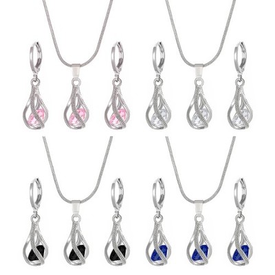 Stylish Crystal and Zirconia Earrings Necklace Jewelry Set for Formal Occasions