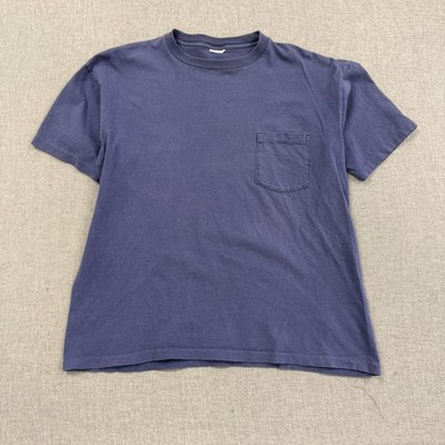Vintage 90s Sun Faded Blue Pocket T-Shirt Mens Medium Solid Blank Tee Made USA